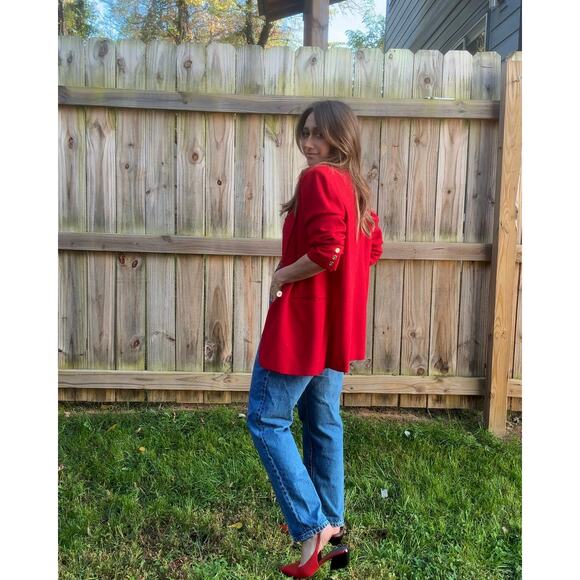 Vintage Scarlet Red Wool Power Blazer - Picture 1 of 10
